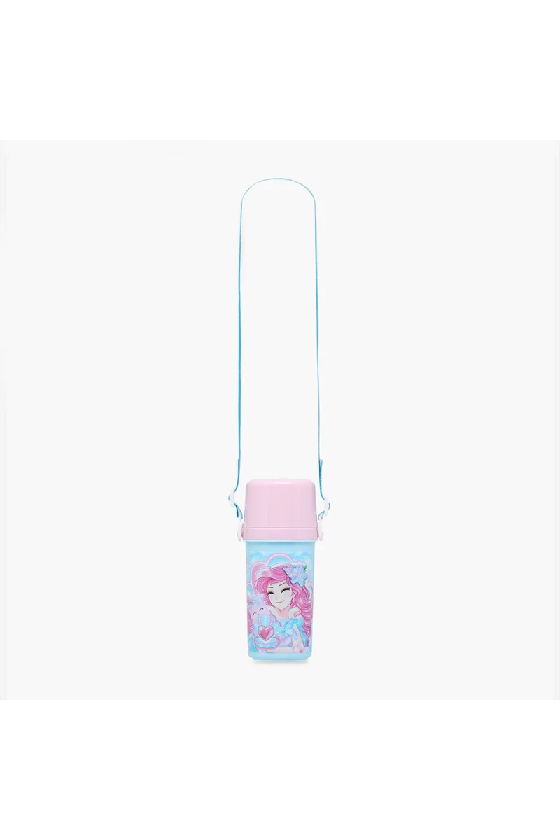Minmie Mermaid Print Water Bottle with Detachable Strap and Screw Lid - 450 ml